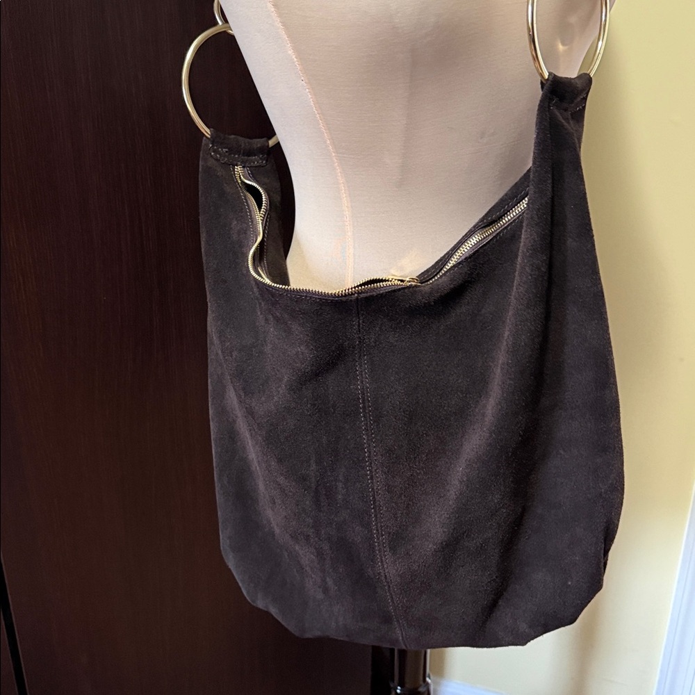 Chocolate Brown Shoulder Hobo Bag in Suede
